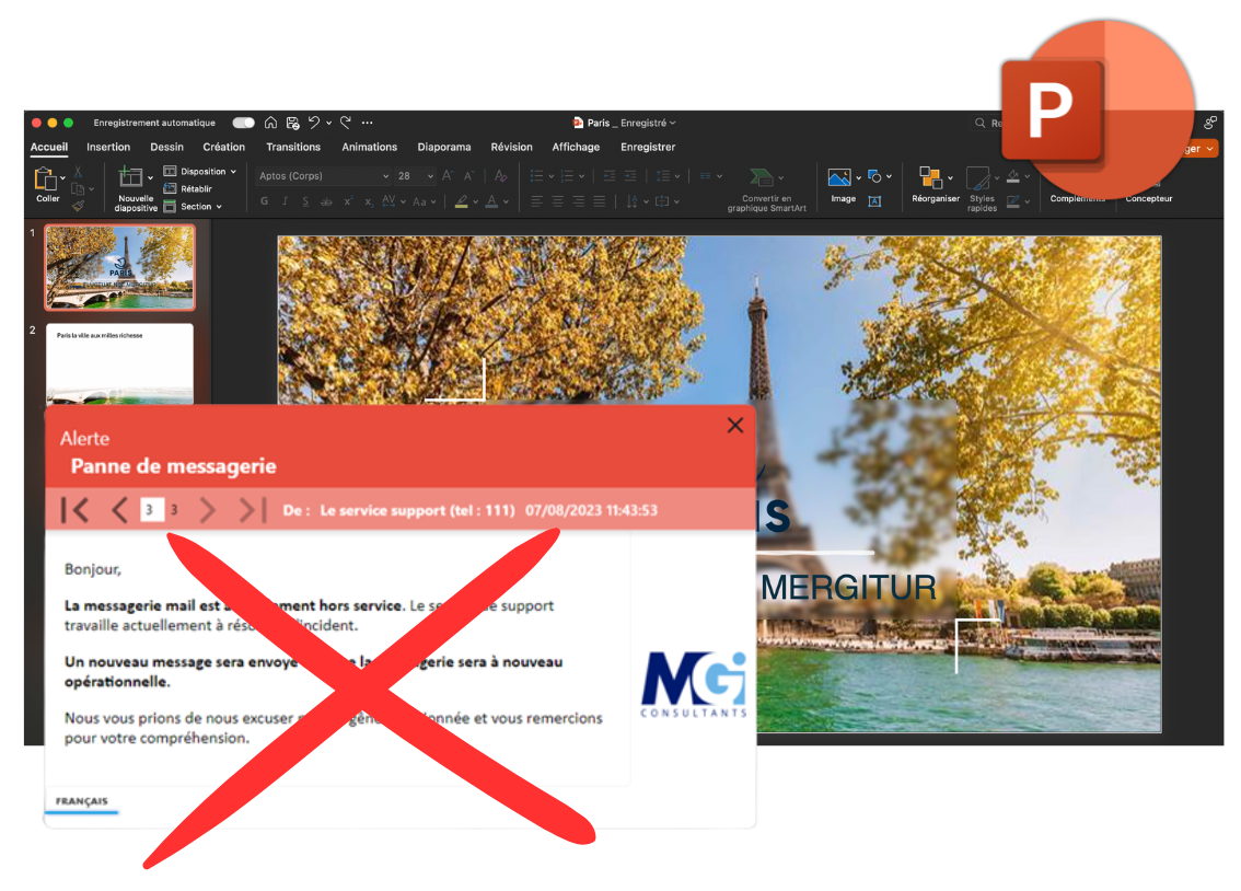 Filtre bloquage popup dMessage lors d'une présenstation PowerPoint