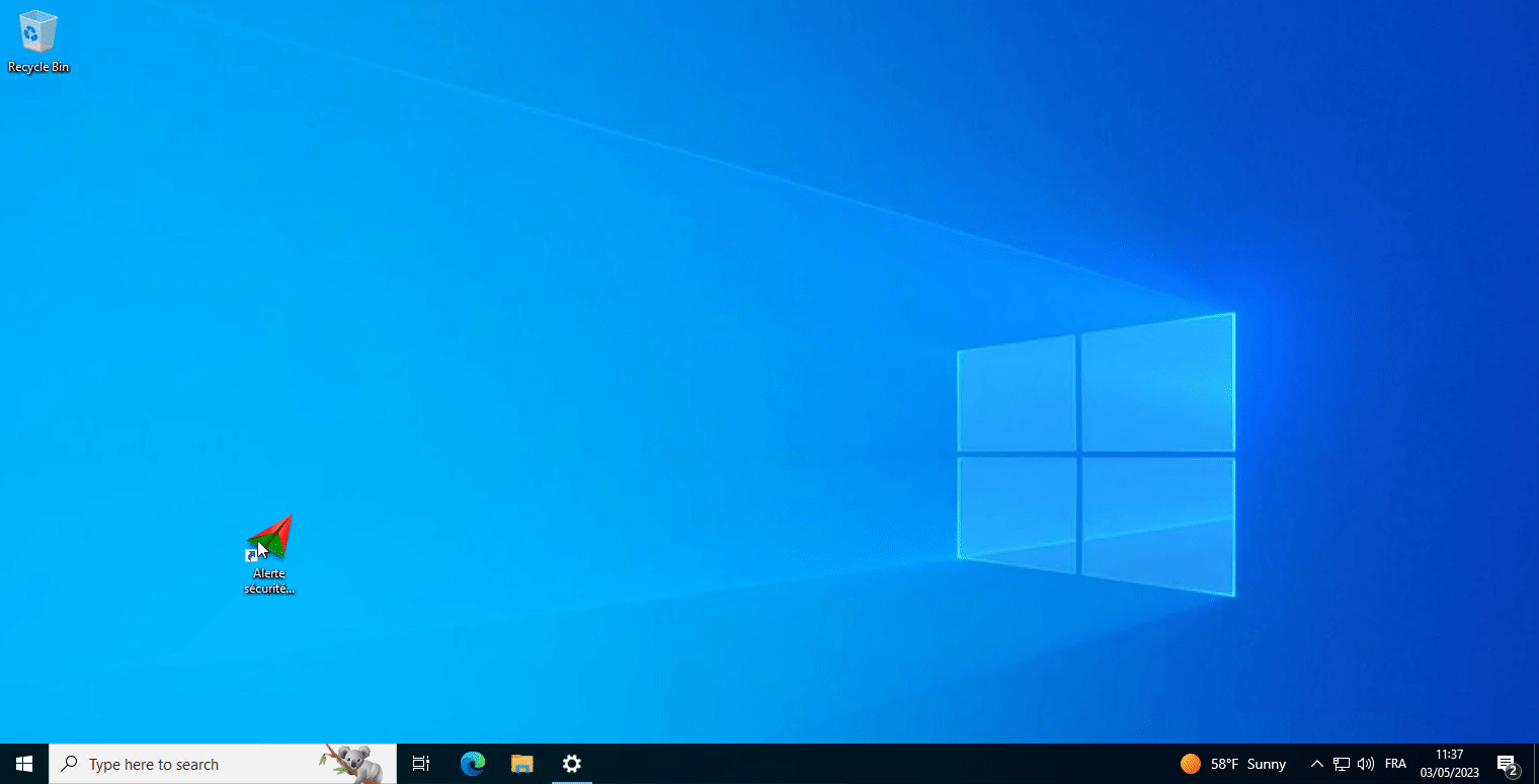 Animation envoi d'une alerte par raccourci clavier windows