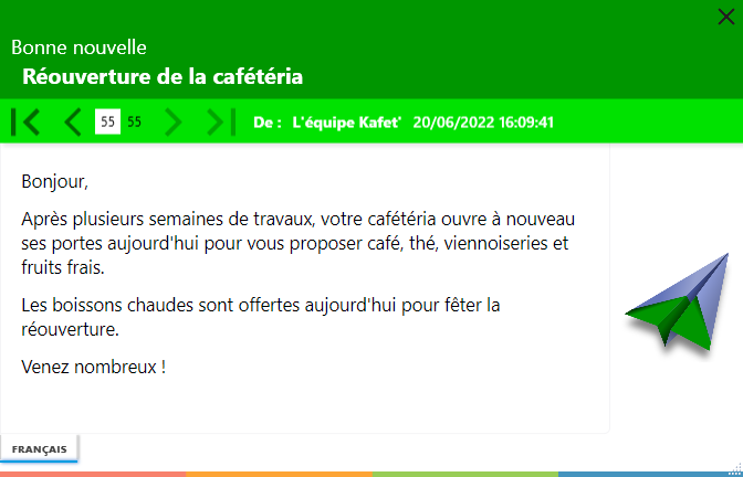 Message bonne nouvelle réouverture cafétéria
