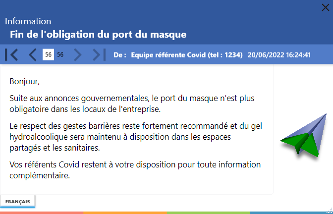 Message information procédure covid